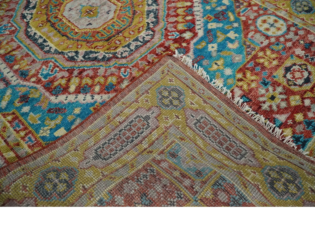 Gold, Rust, Blue Traditional Medallion Hand knotted 6x9 wool Area rug - The Rug Decor