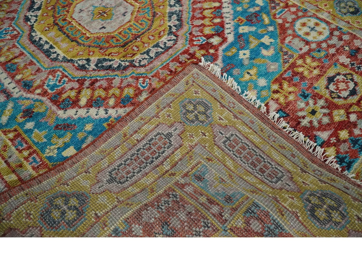 Gold, Rust, Blue Traditional Medallion Hand knotted 6x9 wool Area rug - The Rug Decor