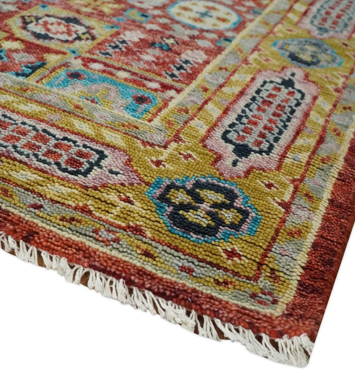 Gold, Rust, Blue Traditional Medallion Hand knotted 6x9 wool Area rug - The Rug Decor
