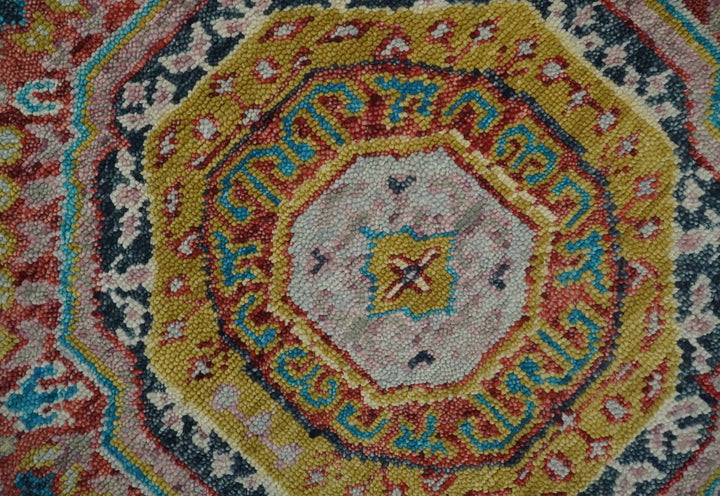 Gold, Rust, Blue Traditional Medallion Hand knotted 6x9 wool Area rug - The Rug Decor