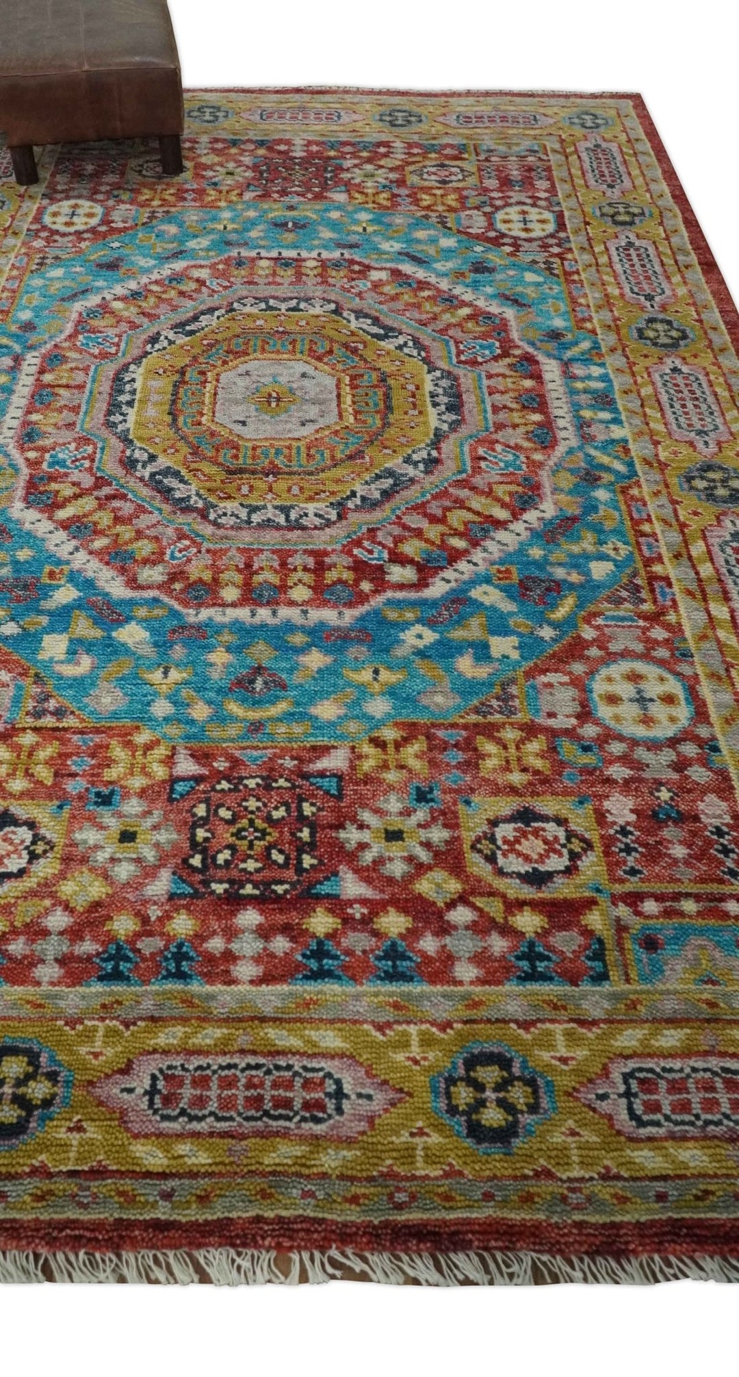 Gold, Rust, Blue Traditional Medallion Hand knotted 6x9 wool Area rug - The Rug Decor