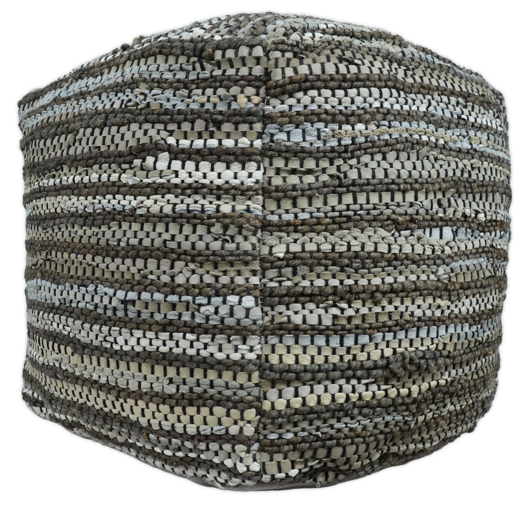 Gray and Brown Handmade Leather & Jute Pouf Ottoman - Footstool, Chair or Footrest | TRD108 - The Rug Decor