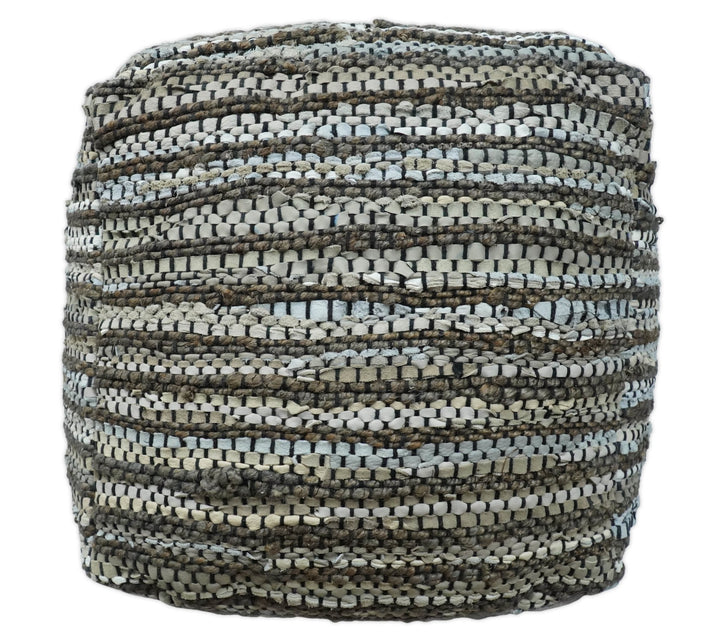 Gray and Brown Handmade Leather & Jute Pouf Ottoman - Footstool, Chair or Footrest | TRD108 - The Rug Decor