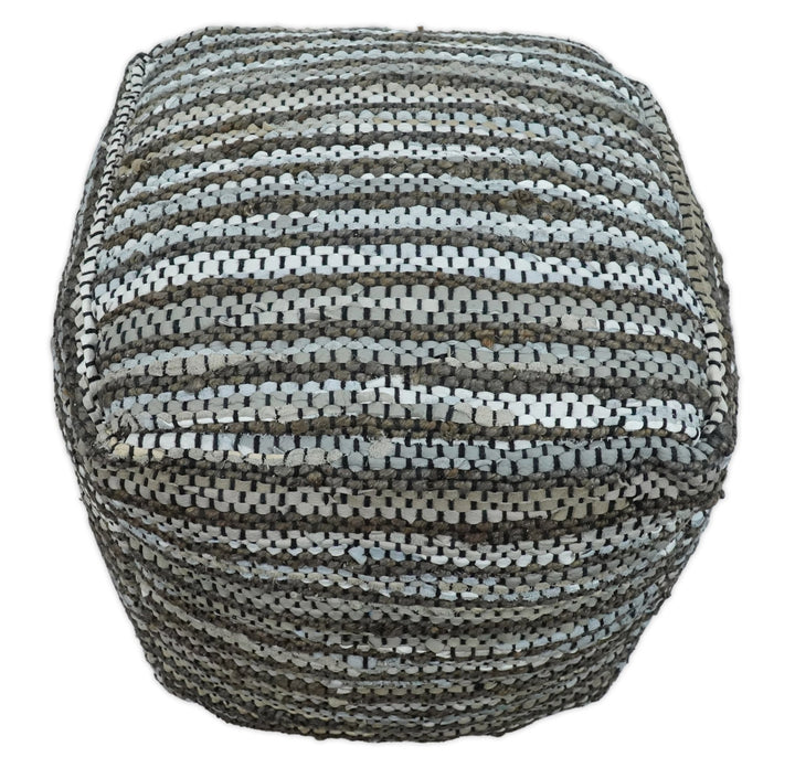 Gray and Brown Handmade Leather & Jute Pouf Ottoman - Footstool, Chair or Footrest | TRD108 - The Rug Decor