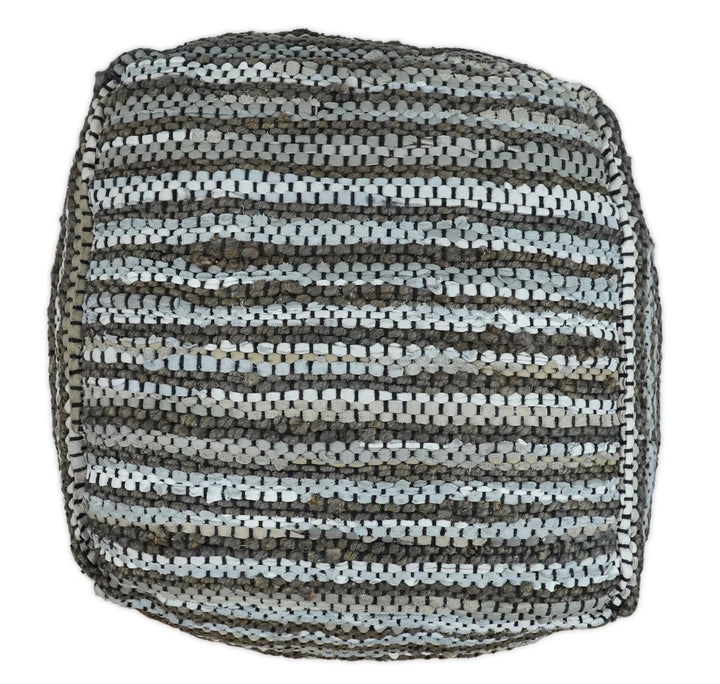Gray and Brown Handmade Leather & Jute Pouf Ottoman - Footstool, Chair or Footrest | TRD108 - The Rug Decor