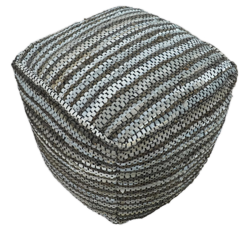 Gray and Brown Handmade Leather & Jute Pouf Ottoman - Footstool, Chair or Footrest | TRD108 - The Rug Decor