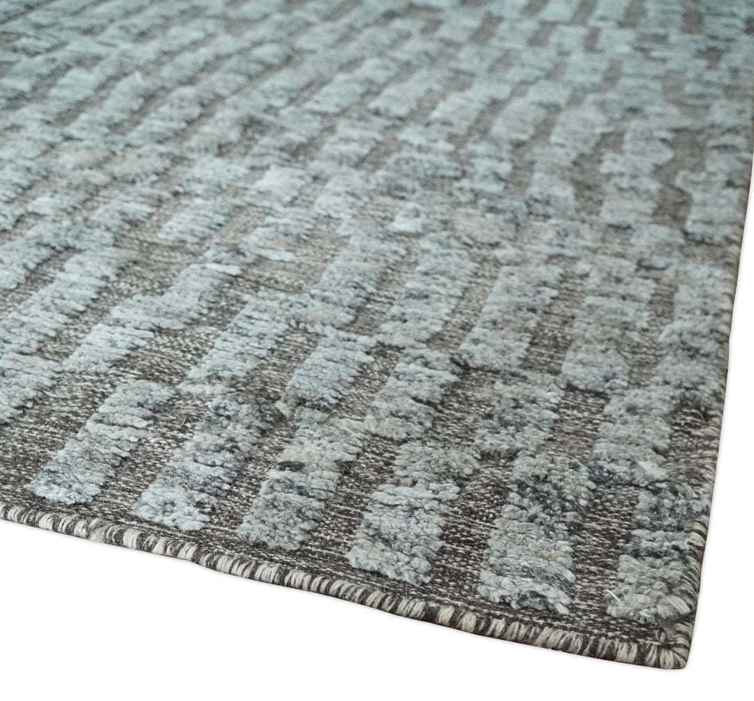 Gray and Charcoal Geometrical Bricks Design Hand carved Texture Hand Knotted 10x14 Wool and Silk Area Rug - The Rug Decor