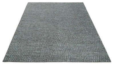 Gray and Charcoal Geometrical Bricks Design Hand carved Texture Hand Knotted 10x14 Wool and Silk Area Rug - The Rug Decor