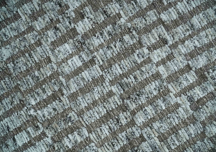 Gray and Charcoal Geometrical Bricks Design Hand carved Texture Hand Knotted 10x14 Wool and Silk Area Rug - The Rug Decor