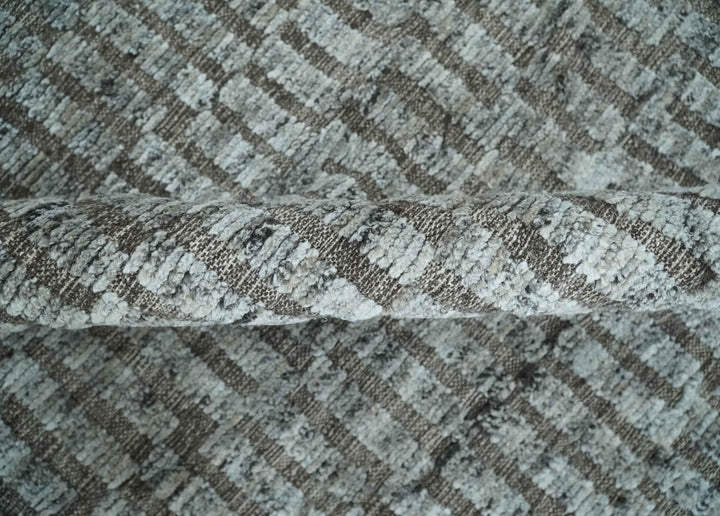 Gray and Charcoal Geometrical Bricks Design Hand carved Texture Hand Knotted 10x14 Wool and Silk Area Rug - The Rug Decor