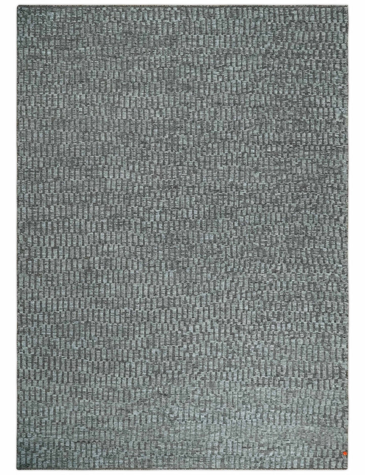 Gray and Charcoal Geometrical Bricks Design Hand carved Texture Hand Knotted 10x14 Wool and Silk Area Rug - The Rug Decor