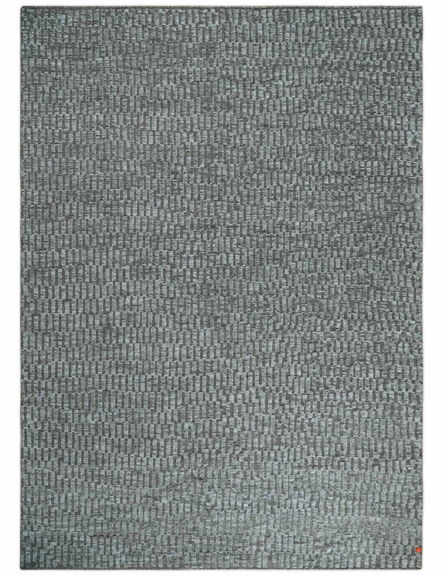 Gray and Charcoal Geometrical Bricks Design Hand carved Texture Hand Knotted 10x14 Wool and Silk Area Rug - The Rug Decor
