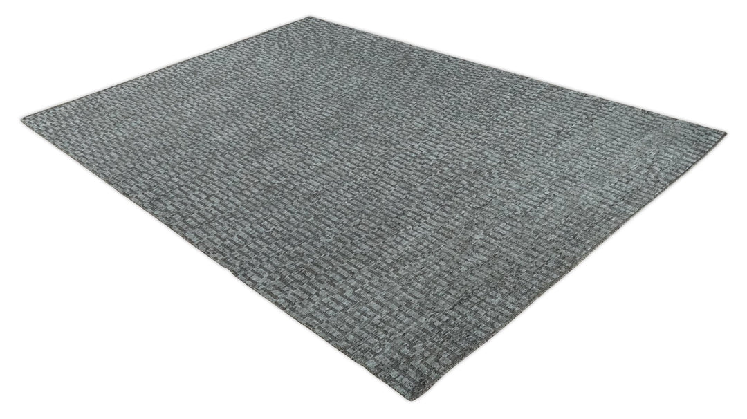 Gray and Charcoal Geometrical Bricks Design Hand carved Texture Hand Knotted 10x14 Wool and Silk Area Rug - The Rug Decor