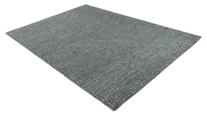 Gray and Charcoal Geometrical Bricks Design Hand carved Texture Hand Knotted 10x14 Wool and Silk Area Rug - The Rug Decor