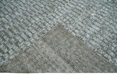 Gray and Charcoal Geometrical Bricks Design Hand carved Texture Hand Knotted 10x14 Wool and Silk Area Rug - The Rug Decor