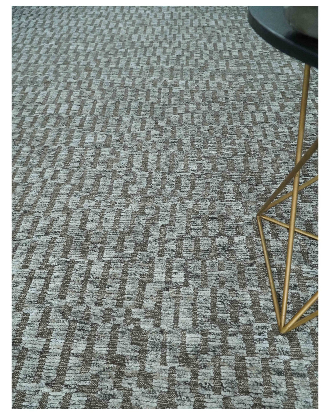 Gray and Charcoal Geometrical Bricks Design Hand carved Texture Hand Knotted 10x14 Wool and Silk Area Rug - The Rug Decor