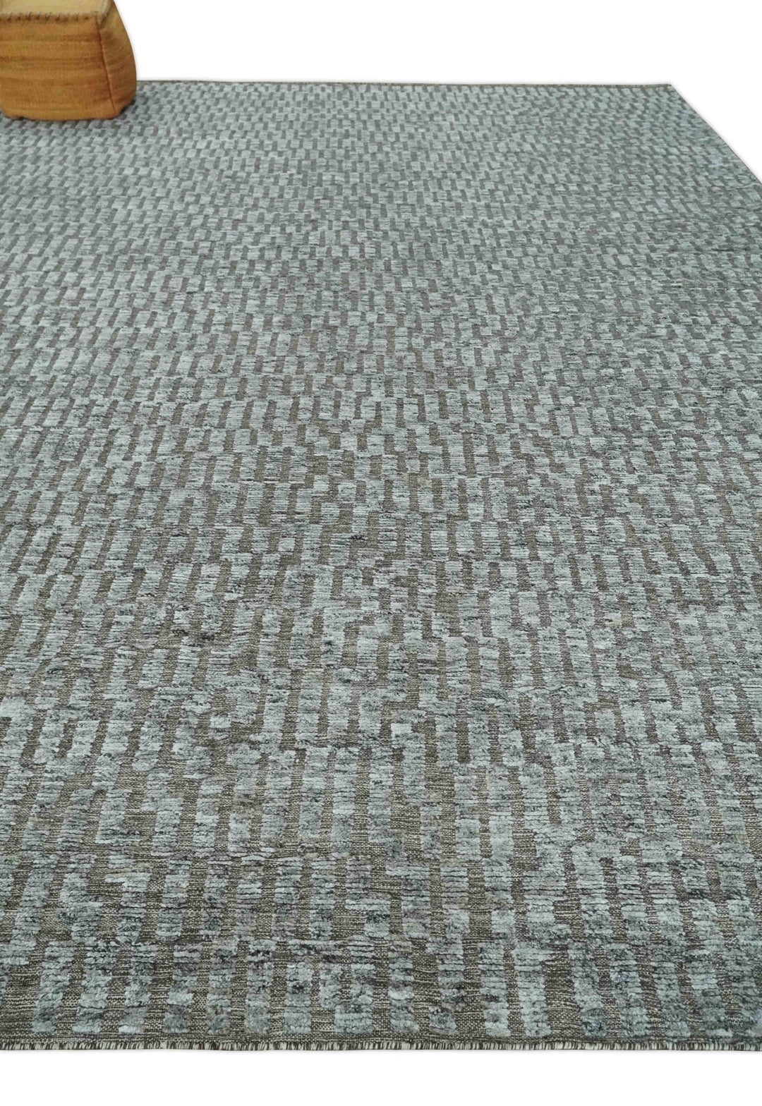 Gray and Charcoal Geometrical Bricks Design Hand carved Texture Hand Knotted 10x14 Wool and Silk Area Rug - The Rug Decor