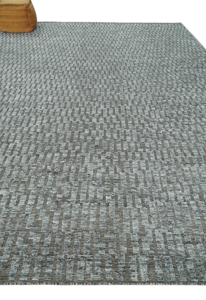 Gray and Charcoal Geometrical Bricks Design Hand carved Texture Hand Knotted 10x14 Wool and Silk Area Rug - The Rug Decor