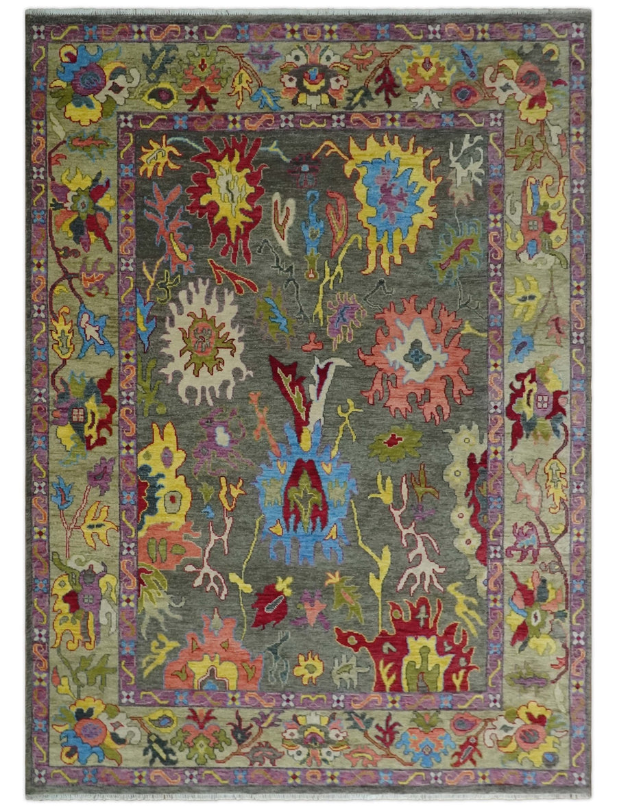 Gray and Olive 6x9, 8x10, 9x12, 10x14 and 12x15 Wool Traditional Persian Colorful Hand knotted Oushak Area Rug | TRDCP1050 - The Rug Decor