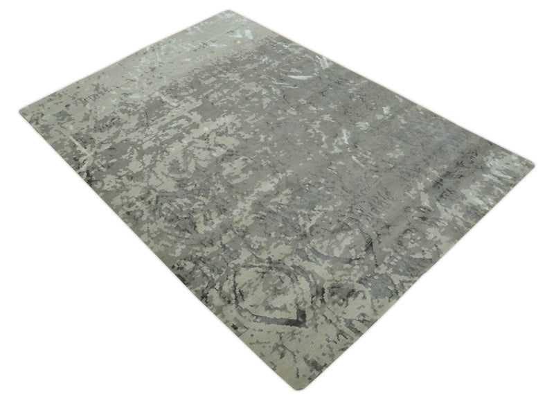 Gray and Silver Modern Abstract Hand knotted 6x9 Wool and Art Silk Area Rug - The Rug Decor