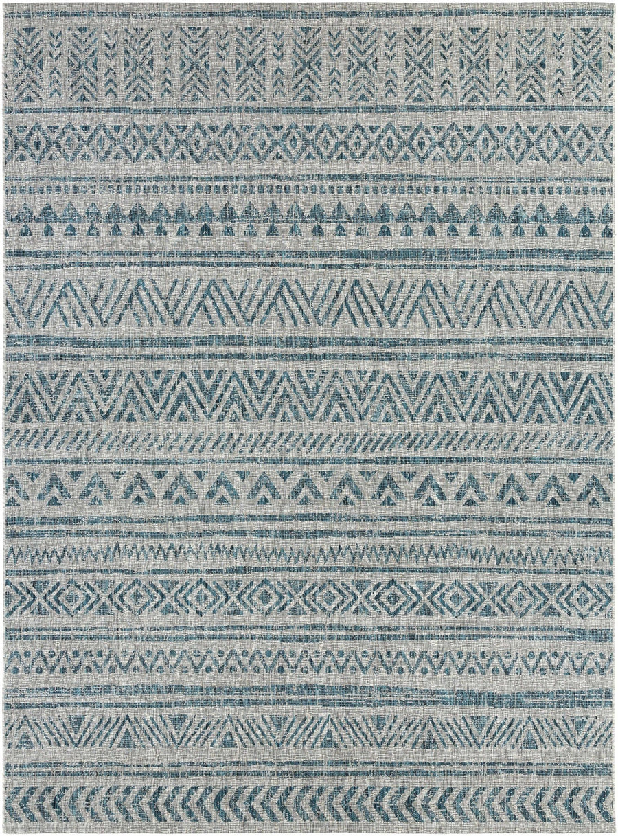 Gray And Teal Chevron Pattern Indoor And Outdoor Area Rug - The Rug Decor