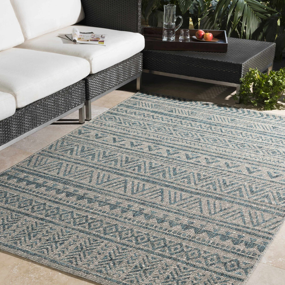 Gray And Teal Chevron Pattern Indoor And Outdoor Area Rug - The Rug Decor
