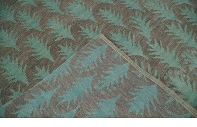 Gray and Teal Leaf Design Hand loom 5x7 wool Area Rug - The Rug Decor