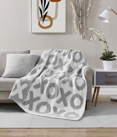 Gray and White Soft Plush XOXO Reversible Throw Blanket - The Rug Decor