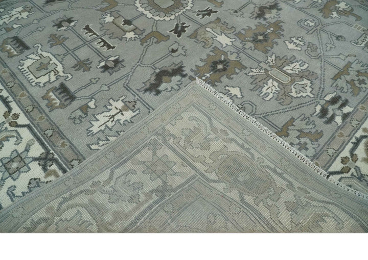 Gray, Ivory, Olive and Charcoal Hand Knotted Medallion 8x10 Traditional Oushak wool Area Rug - The Rug Decor
