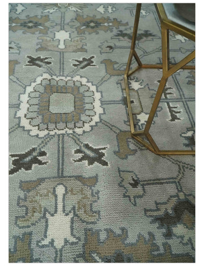 Gray, Ivory, Olive and Charcoal Hand Knotted Medallion 8x10 Traditional Oushak wool Area Rug - The Rug Decor