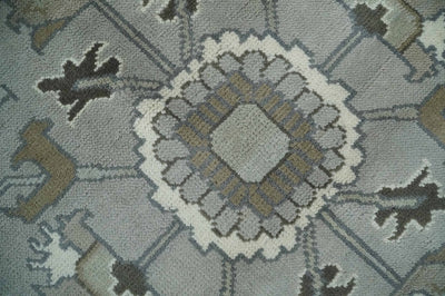 Gray, Ivory, Olive and Charcoal Hand Knotted Medallion 8x10 Traditional Oushak wool Area Rug - The Rug Decor