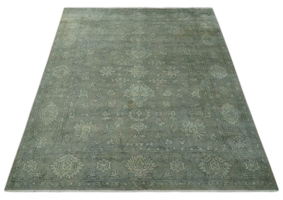 Gray, Silver and Charcoal Hand Knotted antique look Traditional Oushak 8x10 wool area Rug - The Rug Decor