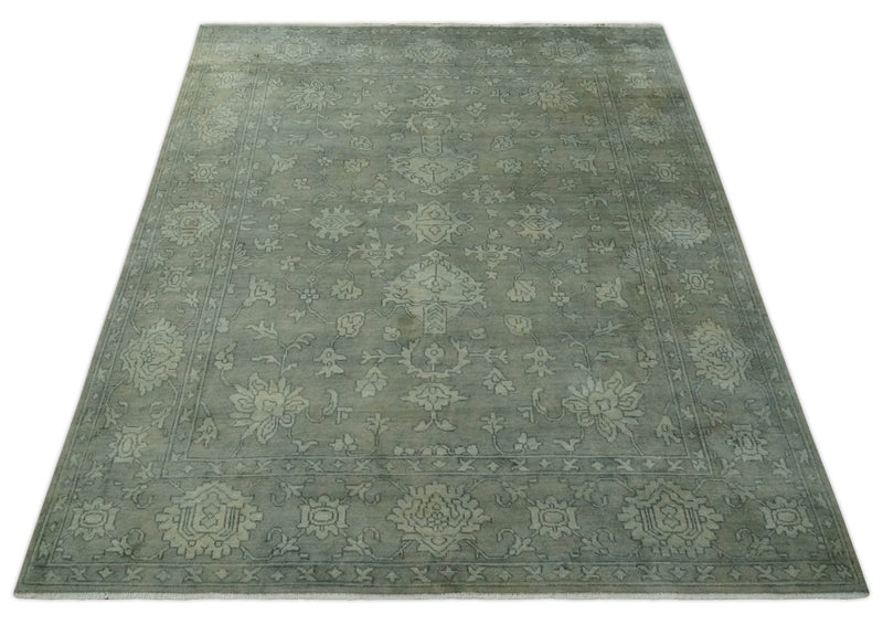 Gray, Silver and Charcoal Hand Knotted antique look Traditional Oushak 8x10 wool area Rug - The Rug Decor