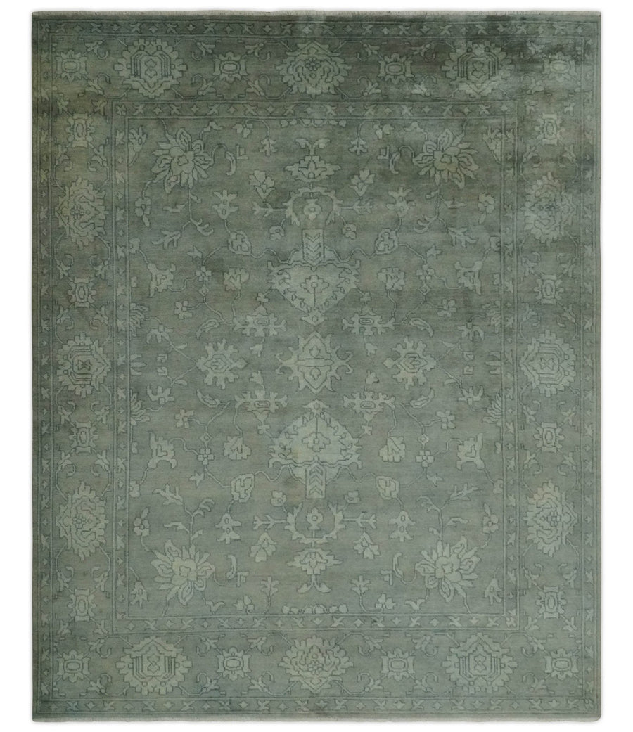 Gray, Silver and Charcoal Hand Knotted antique look Traditional Oushak 8x10 wool area Rug - The Rug Decor