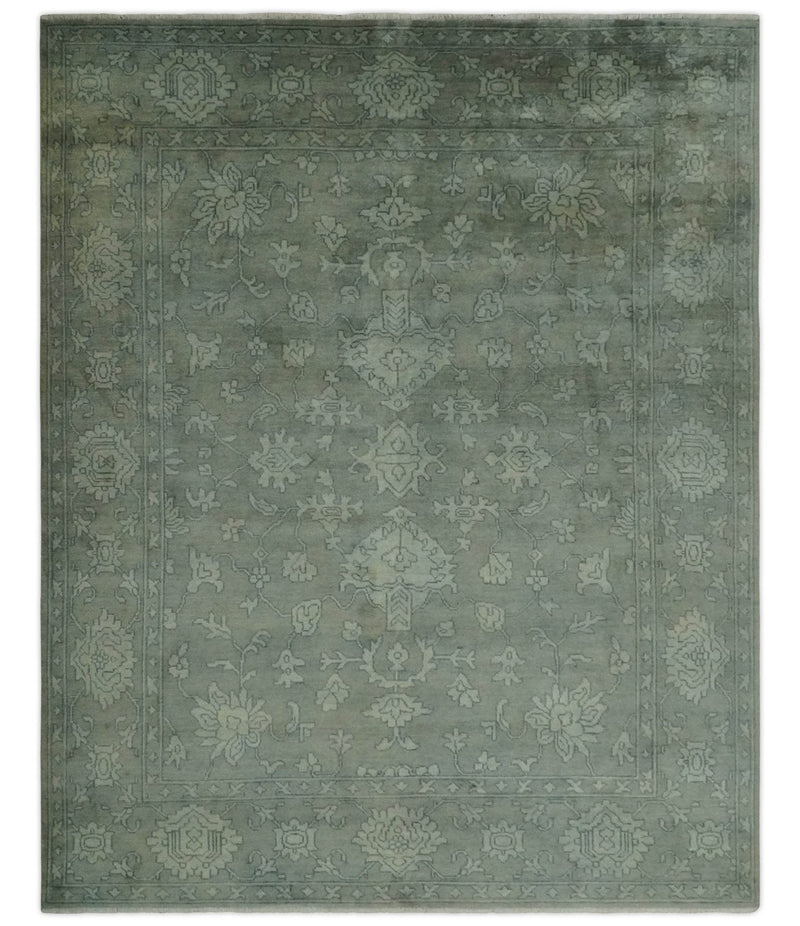 Gray, Silver and Charcoal Hand Knotted antique look Traditional Oushak 8x10 wool area Rug - The Rug Decor