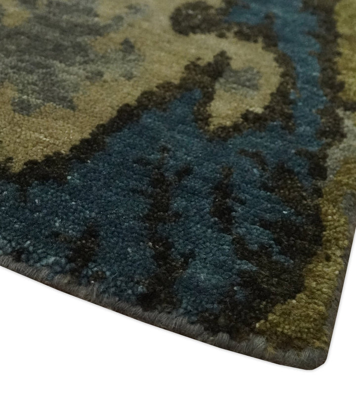 Gray, Teal, Beige and Silver Antique Ikat Design 8x10 wool Area Rug - The Rug Decor