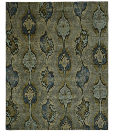 Gray, Teal, Beige and Silver Antique Ikat Design 8x10 wool Area Rug - The Rug Decor