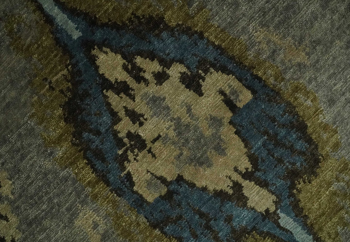 Gray, Teal, Beige and Silver Antique Ikat Design 8x10 wool Area Rug - The Rug Decor