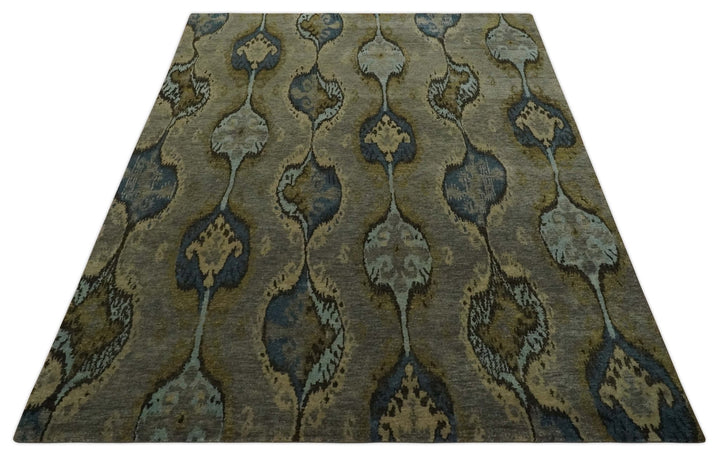 Gray, Teal, Beige and Silver Antique Ikat Design 8x10 wool Area Rug - The Rug Decor
