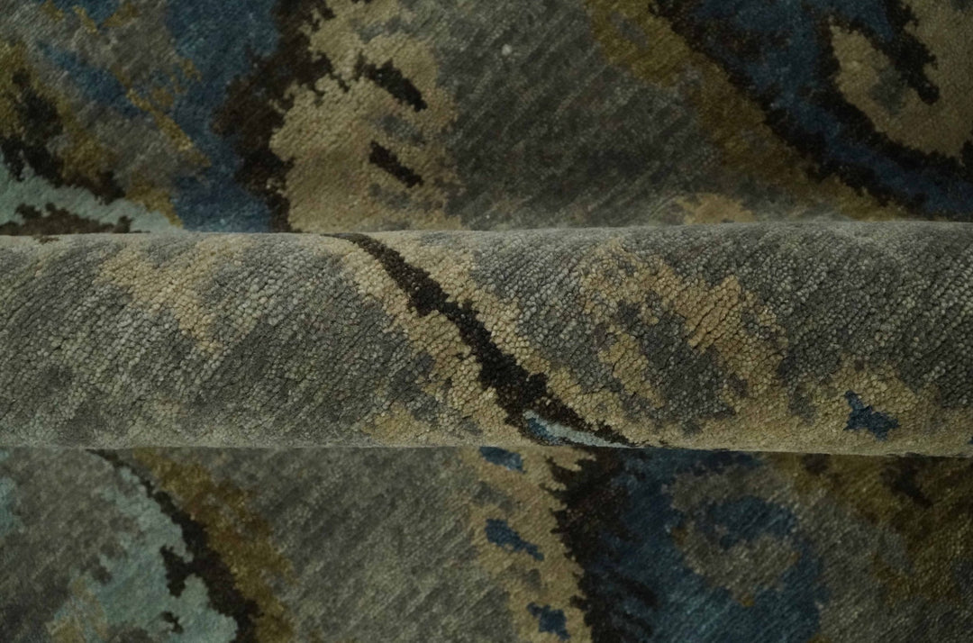 Gray, Teal, Beige and Silver Antique Ikat Design 8x10 wool Area Rug - The Rug Decor