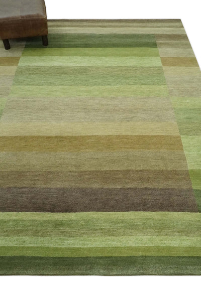 Green and Brown Shades Modern Stripes Design 6x8 Hand loom Wool area Rug - The Rug Decor