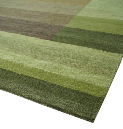 Green and Brown Shades Modern Stripes Design 6x8 Hand loom Wool area Rug - The Rug Decor