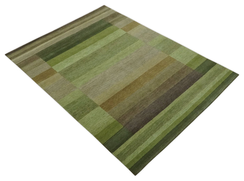 Green and Brown Shades Modern Stripes Design 6x8 Hand loom Wool area Rug - The Rug Decor