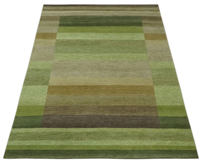 Green and Brown Shades Modern Stripes Design 6x8 Hand loom Wool area Rug - The Rug Decor