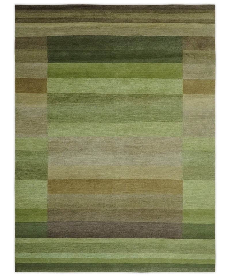 Green and Brown Shades Modern Stripes Design 6x8 Hand loom Wool area Rug - The Rug Decor