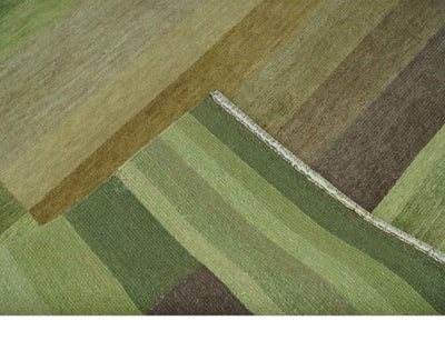 Green and Brown Shades Modern Stripes Design 6x8 Hand loom Wool area Rug - The Rug Decor