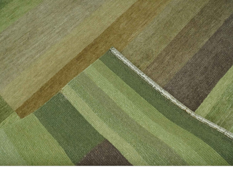 Green and Brown Shades Modern Stripes Design 6x8 Hand loom Wool area Rug - The Rug Decor