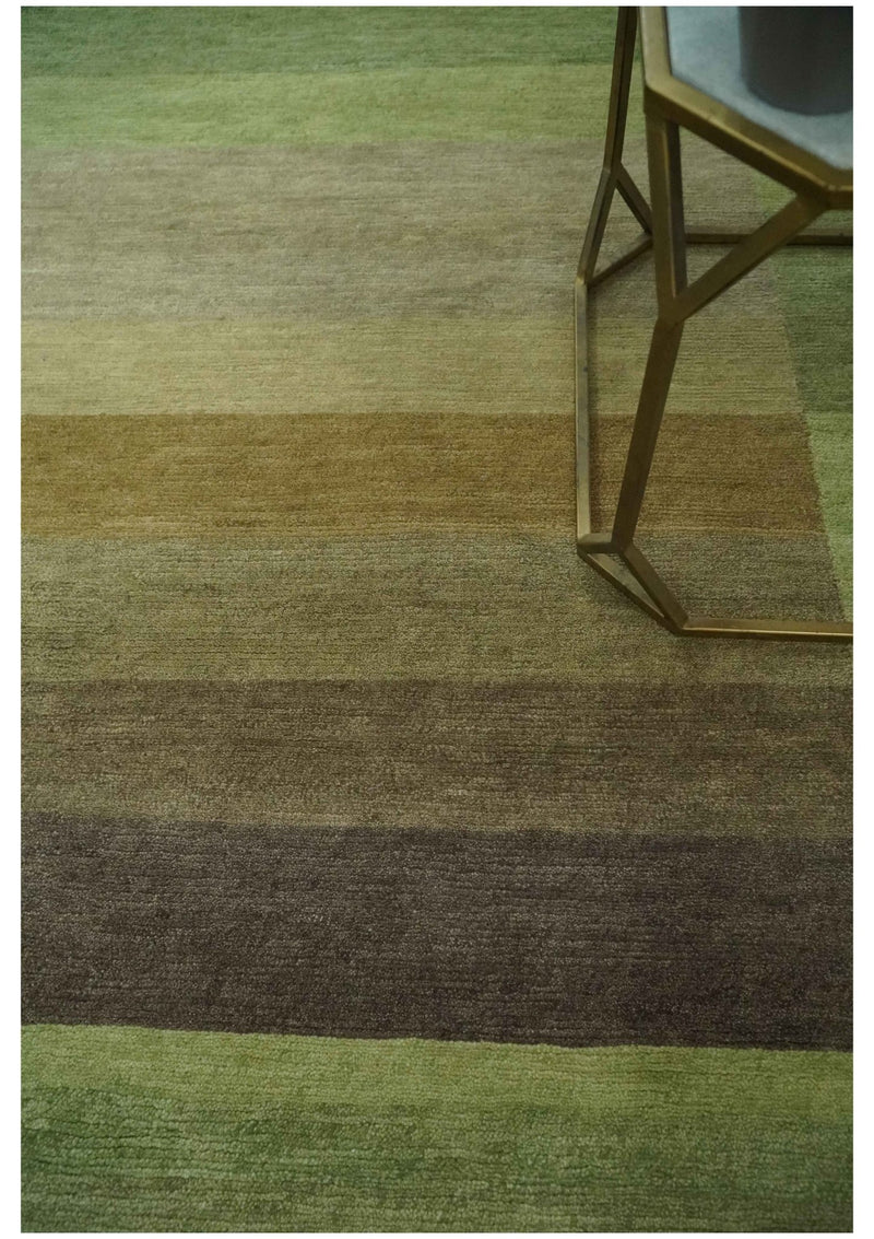 Green and Brown Shades Modern Stripes Design 6x8 Hand loom Wool area Rug - The Rug Decor