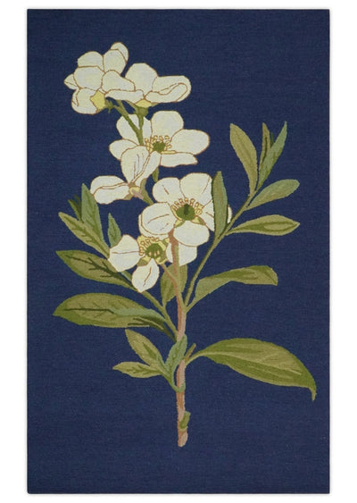Green and Ivory spirea flowers Hand Tufted 5x8 Wool area Rug - The Rug Decor