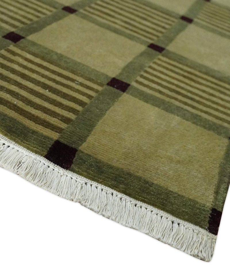 Green and Maroon Geometrical Pattern Hand knotted 9x12 wool Area Rug - The Rug Decor